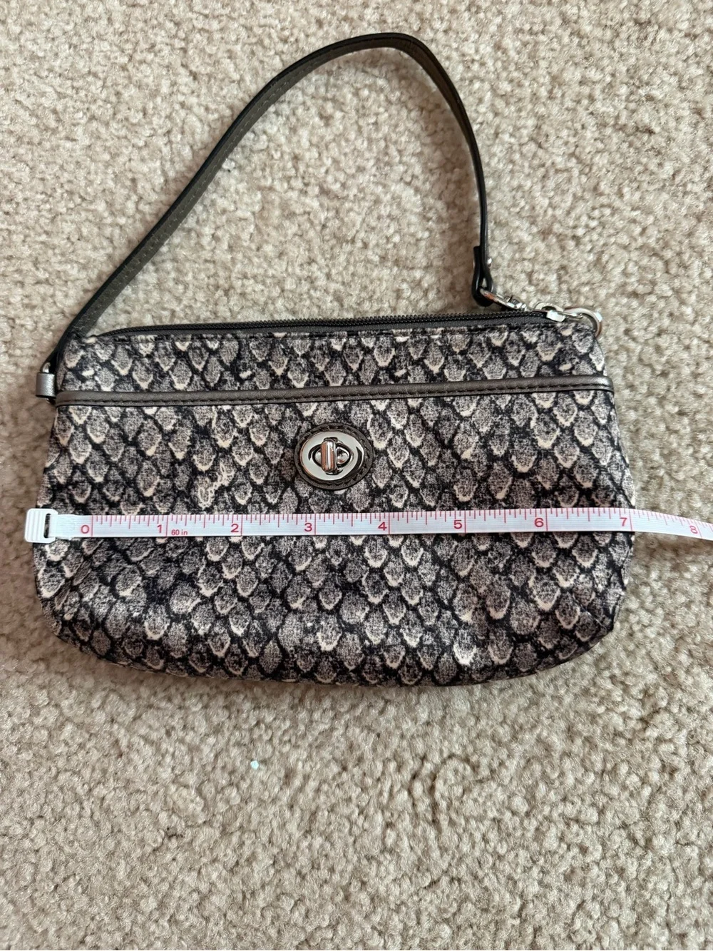 Coach Snake-Print Wristlet in Black and Cream